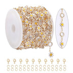 KYUNHOO 16.4FT/5M Gold Plated Chains for Jewelry Making Daisy Flowers Link Clear Bead Jewelry Chain Roll with Lobster Clasps Jump Rings for Crafting Findings - color: White Daisy Crystal