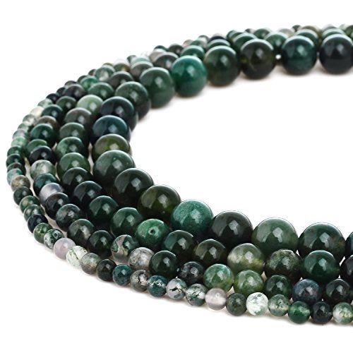 RUBYCA Wholesale Natural Moss Agate Gemstone Round Loose Beads for Jewelry Making 1 Strand - 4mm - color: Moss Agate, size: 4 MM