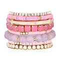 RIAH FASHION Multi Color Stretch Beaded Stackable Bracelets - Layering Bead Strand Statement Wrap Bangles - color: Boho Mix - Pink, size: 7.0 Inches Length