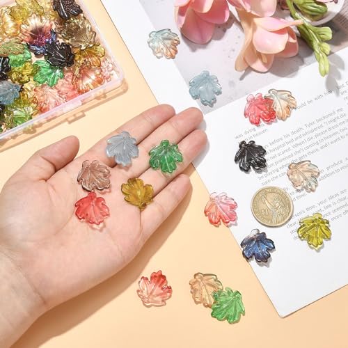 Ipotkitt 100 Pcs Random Glass Maple Leaf Charms Crystal Plant Charms Colorful Fall Tree Leaves for DIY Jewelry Bracelet Necklace Earrings Making - color: 100pcs-Maple Leaf Charms-Colorful