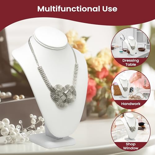 Novel Box White Leatherette Stand Jewelry Necklace Display 7.5x4x11 Inches - Freestanding Travel Necklace Holder Stand - Necklace Mannequin Organizer Stands - Necklace Displays Large - color: White Leatherette, size: Large