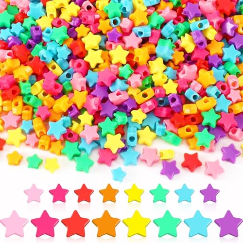 Augshy 700Pcs Star Pony Beads - Large Hole Star Shape Spacer Rainbow Beads for Birthday, 4th of July, Pride Party Decorate, Jewelry Making, Necklace, Friendship, Hair - style: Rainbow Star Style