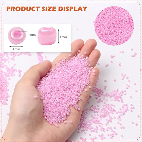 2000pcs 4mm 6/0 Pink Glass Round Seed Beads for DIY Craft Projects - Bracelets, Necklace, Jewelry Making - color: Lotus Pink, size: 4mm