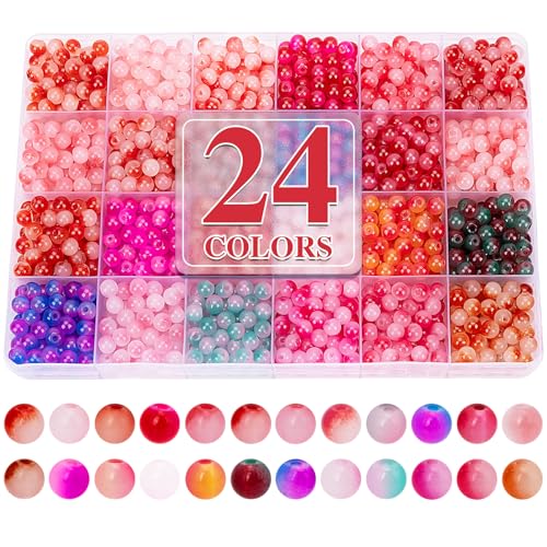XSEINO About 1200+ pcs 6mm Glass Beads Bracelet Making Kit, 24 Assorted Red Bi-Color Fusion Series Crystal Beads for Jewelry Making, DIY Crafts, Friendship Bracelets - color: Red Bi-Color Fusion Series