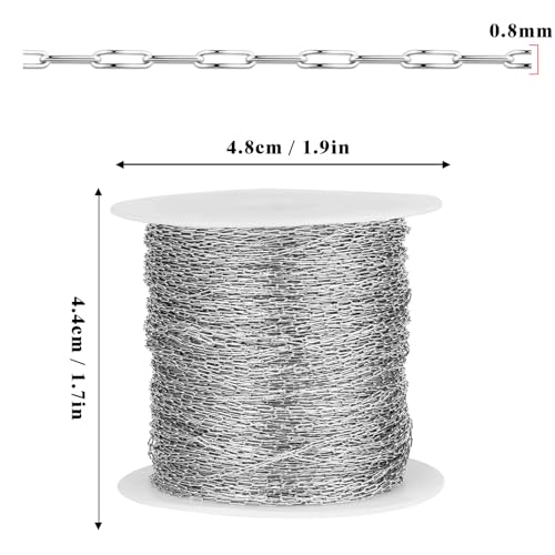 66 FT Small Stainless Steel Cable Chains Roll, 0.8mm Thin 304 Stainless Steel Oval Cable Link Chains Bulk Spool for Beading Jewelry Making DIY Craft - color: Stainless Steel, size: 0.8mm thickness