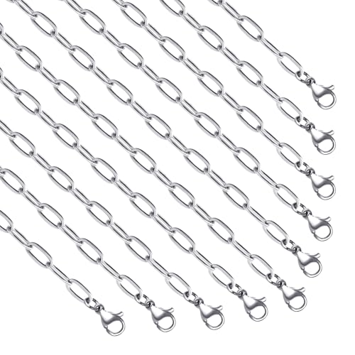 YOUBEIYEE 10pcs Paperclip Necklace Bulk for Men and Women Stainless Steel Paper Clip Chain Necklace with Extender Chains - color: Steel Color, size: 20inch (2.5x6.5mm)