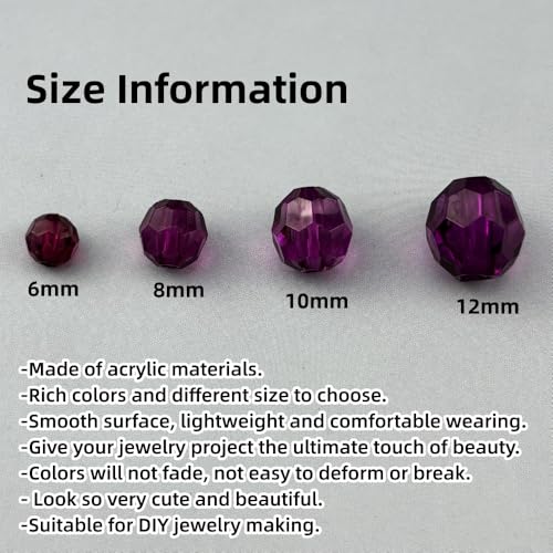 850pcs Acrylic Round Faceted Beads 6mm 8mm 10mm 12mm Faceted Round Spacer Beads for Bracelets Necklace Earring DIY Jewelry Making Craft(Dark Purple) - color: Dark Purple