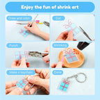 Auihiay 145 Pieces Shrink Plastic Sheet Kit Include 20 PCS Shrinky Paper with 125 PCS Keychains Accessories for Kids Creative Craft, Easter Mother Day Ornament - size: 145PCS