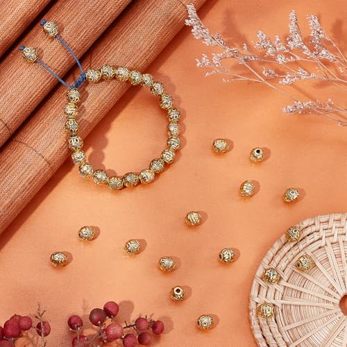 UNICRAFTALE About 100Pcs Tibetan Barrel Beads 7mm Antique Gold Beads Rondelle Spacer Beads with Large Hole Beading Bracelet Making Beads for Bracelet Jewelry Making Accessories Hole 1.8mm