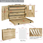 Ikee Design Wooden Earring Display with 100pcs Earring cards, Jewelry Display Case, Earring Holder Organizer, Bracelet Display, Oak, All open 31.5W x 14D x 12.5H in, Close 15.7 W x11.3Dx 3.5H in