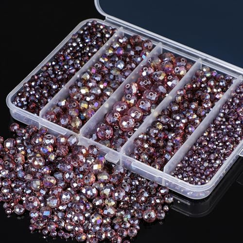 Song Xi 1250PCS 5 Different Size Purple Crystal Beads for Jewelry Making, Rondelle Glass Beads for Bracelets Necklace, Earring and Making Supplies, Arts and Crafts, AB Color (3/4/6/8/10mm) - color: AB Purple