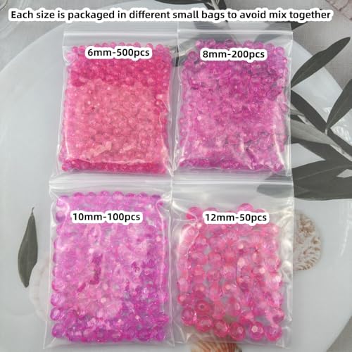850pcs Acrylic Round Faceted Beads 6mm 8mm 10mm 12mm Faceted Round Spacer Beads for Bracelets Necklace Earring DIY Jewelry Making Craft(Rose Red) - color: Rose Red