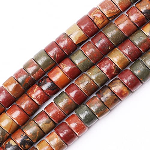 Natural Stone Heishi Beads for Necklace Making, 4 mm x 6 mm Small Flat Round Stone Loose Heishi Disc Gemstone Beads for Jewelry Making Craft Bracelet Earrings Necklace - Red Creek Jasper - color: Red Creek Jasper, size: 4mm X 6mm