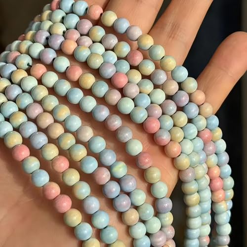 MJDCB Natural Stone Beads 6mm 60pcs Round Rainbow Stone Loose Gemstone Bead Charms for Jewelry Making Bracelet Necklace Earring Pendant - color: Rainbow Stone, size: 6mm