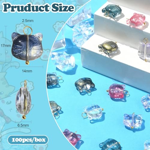 Ipotkitt 100 Pcs 5 Colors Glass Cat Head Charms Colorful Crystal Animal Head Kitten Cute Pet Charms with Golden Tone Brass Loops for Jewelry Making - color: 100pcs-Glass Cat Head Charms