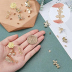 SUNNYCLUE 1 Box DIY 16 Pairs Flower Leaf Stud Earring Findings Stainless Steel Earrings Findings Thin Flower Ear Post with Ear Nuts for DIY Earring Jewelry Making - color: 16 Pairs Leaf and Flower Stud Earring Findings