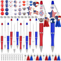 Vellibring 12 Set Independence Day Beadable Pens, 4th of July Patriotic Bead Pens with Assorted Wooden Beads Pendants for DIY Present Students Teens School Office Supplies
