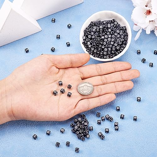 FASHEWELRY 500pc Acrylic Cube Vowel Letter Beads - 4.5mm Black Square Initial Alphabet Beads for Friendship Bracelets & Jewelry Making - color: 0-Vowel Letter Beads