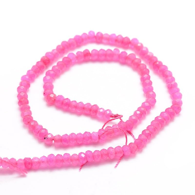 115pcs/strand Dyed Natural Jade Rondelle Beads, 4x2mm Faceted Crystal Stone Smooth Loose Spacer Beads for Jewelry Making Bracelets Earrings DIY Beading Craft Supplies, Deep Pink - color: Deep Pink