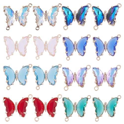 SUNNYCLUE 1 Box 16Pcs Butterfly Connectors Crystal Butterfly Charms Colorful Rhinestone Beads Double Loops Butterflies Linking Connector Pendants for Jewelry Making Charms DIY Supplies - color: 1 Box 16Pcs Butterfly Connector Charms 21.5x20.5mm
