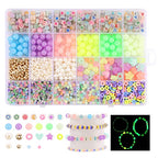 Glow in The Dark Beads UV Letter Alphabet Smile Star Glass Seed Clay Pearl Beads Plastic Pony Hair Bead Acrylic Colorful Changing Bead for DIY Craft Bracelet Necklace Jewelry Making Kit Mix Bulk - color: Luminous Beads