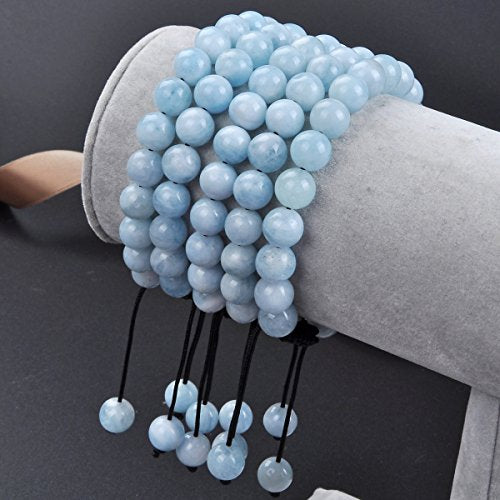 MASSIVE BEADS Natural Healing Power Gemstone Crystal Beads Unisex Adjustable Macrame Bracelets - color: Aquamarine, size: 6mm