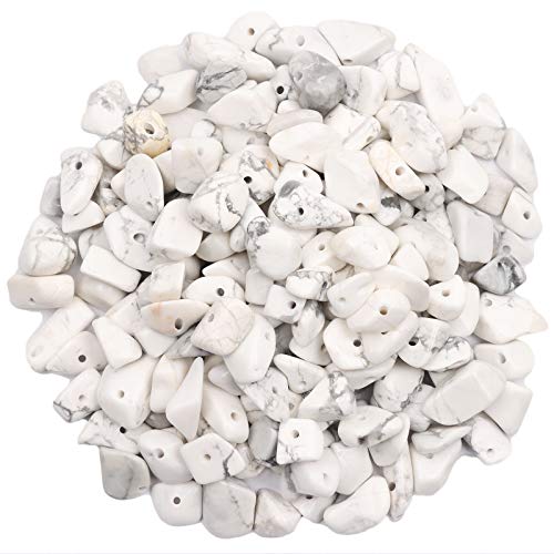500 pcs Natural Chip Stone Beads, Howlite 5-8 mm Irregular Gemstones Healing Crystal Loose Rocks Bead Hole Drilled for Jewelry Making Bracelet - color: Howlite
