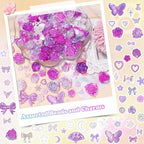 Cynailli 350 Pcs Junk Case Charms Purple 3D Resin ABS Rose Flower Bows Butterfly Charm with Bows Moon Heart Pearls Fun Beads Flatback Resin Charms for Craft DIY - color: color-S7