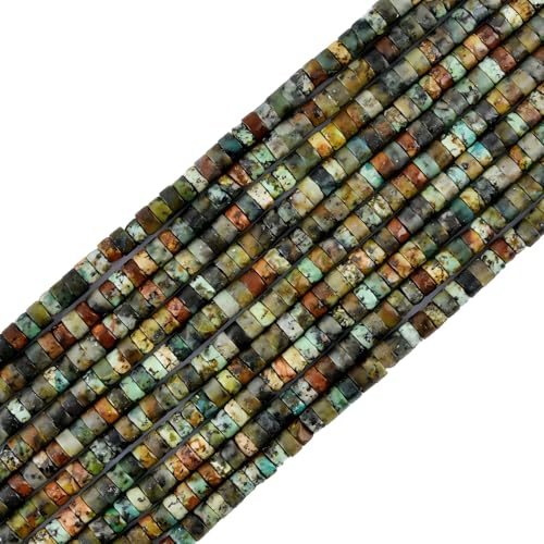 300pcs Natural African Turquoise Heishi Spacer Beads 2x4mm Genuine Real Disc Stone Beading DIY Charm Smooth Loose Gemstone Beads for Jewelry Making Bracelets Necklaces Earrings Crafts - color: African Turquoise