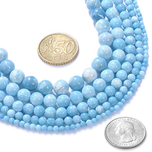 10mm Natural Larimar Gemstone Round Loose Beads Crystal Stone Bracelet Necklace Accessories Crafts for Jewelry Making DIY,1 Strand 15" - color: Blue Sky, size: 10MM