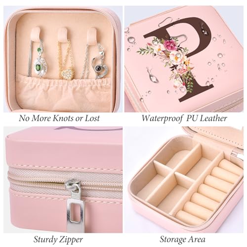 Travel Jewelry Case for Women, Travel Jewelry Box Organizer Personalized Pink Gifts for Girls Wife Mom, Gift for Friend Sister Grandma Aunt - style: P