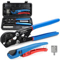 2 IN 1 Ratchet Pex Crimping Tool Cinch and Remove Combo Function Pex Pipe Crimp Tool from 3/8" to 1" Pex Crimper with Pex Cutter and Stainless Steel Pex Clamps 1/2" 25PCS, 3/4" 10PCS in Plastic Box - style: 2pcs Pex Tool Kit with Box
