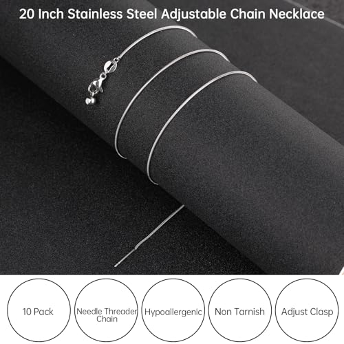 10Pcs Stainless Steel Round Snake Adjustable Chain Bulk for Jewelry Making 1mm Necklaces Chains for Women Personalized Jewelry - color: Silver Snake