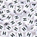 Amaney 100pcs H Letter Beads 7x4mm White Round Acrylic Black Alphabet for Bracelet Jewelry Making - color: H
