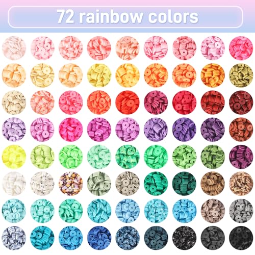 QUEFE 9000 Clay Beads Bracelet Making Kit, 72 Colors Friendship Bracelet Beads, Polymer Heishi Beads with Charms for Jewelry Making, Gifts, Crafts, Preppy
