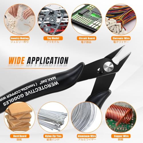 Mini Flush Cutters & Wire Cutters Set for Jewelry Making - 5 Inch Small Diagonal Cutters & Side Cutters - High Carbon Steel Spring-Loaded Pliers with Non-Slip Grip - Perfect for Crafting, Beading - size: 5" Wire Cutter+5" Flush Cutter