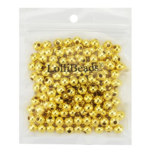 LolliBeads (R) Gold Plated Smooth Round Metal Beads 8 mm 200 Pcs - color: Gold 200 Pcs 8mm