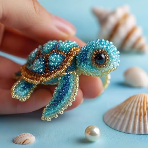 Octopus Bead Embroidery Kit, 3D Ocean Creatures, Glass Beads, Beginner-Friendly DIY Craft, Therapeutic Embroidery, Wall Art, Stress-Relieving, for Crafters and Decor. (2PCS Turtle) - color: Turtle