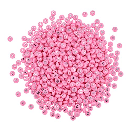 BEEFLYING 632Pcs 10MM Plating Opaque Acrylic Alphabet Beads Acrylic Letter Beads Flat Round Disc Loose Spacer Beads for Jewelry Bracelet Necklace Earring Making DIY Crafts, Pearl Pink - color: Pearl Pink