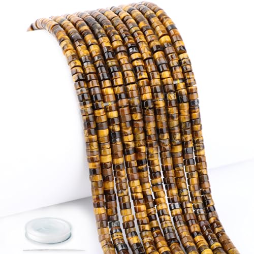 Natural Yellow Tiger's Eye Heishi Spacer Beads Loose Semi Precious Flat Round Gemstone Disc Shape Stone for Beading Jewelry Making 4x2mm 15.5" - color: Yellow Tiger's Eye