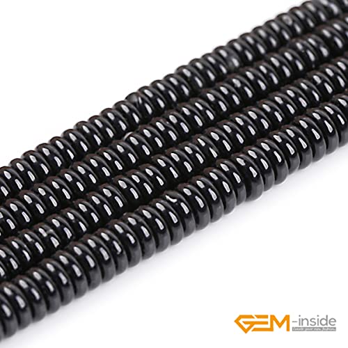 GEM-Inside 2x6mm Natural Polished Black Agate Stone Heishi Disc Rondelle Spacer Beads for Jewelry Making Full 15" Strand Energy Stone Healing Power Crystal - color: Black Agate