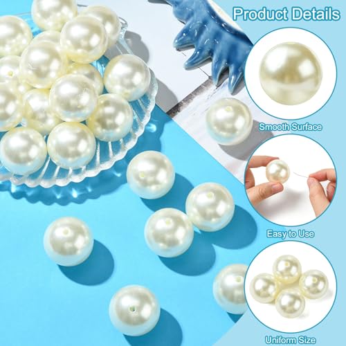 DanLingJewelry 35Pcs 30mm Imitated Pearl Acrylic Bubblegum Beads Large Round Gumball Loose Beads Creamy White Acrylic Pearl Spacer Beads for Jewelry Making Crafts