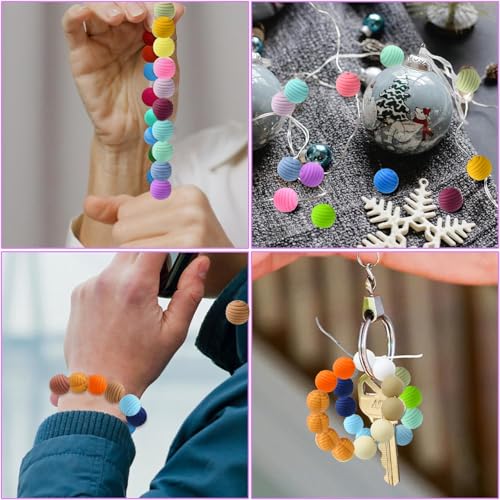 LiQunSweet 100 pcs 14-15mm Chunky Round Bubblegum Silicone Beads Imitated Woven Honeycomb Beads for DIY Jewelry Bracelet Necklaces Earring Making Keychain Crafts - color: Round Silicone Honeycomb Beads_100 Pcs
