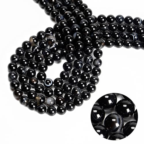 65Pcs 6mm Black Striped Agate Natural Round Loose Real Stone Beads Gemstone Genuine for DIY Hand Made Craft Jewelry Bracelet Earring Necklace String Making Energy Healing Power - color: Black Striped Agate, size: 6mm