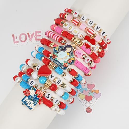 Twinfree Bohemia Beaded Bracelet for Women, Polymer Clay Stretch Bracelets - color: color 24