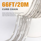 66FT Curb Chains Bulk 2mm Stainless Steel Flat Satellite Curb Link Chains Roll for Jewelry Making - color: Silver long embossed