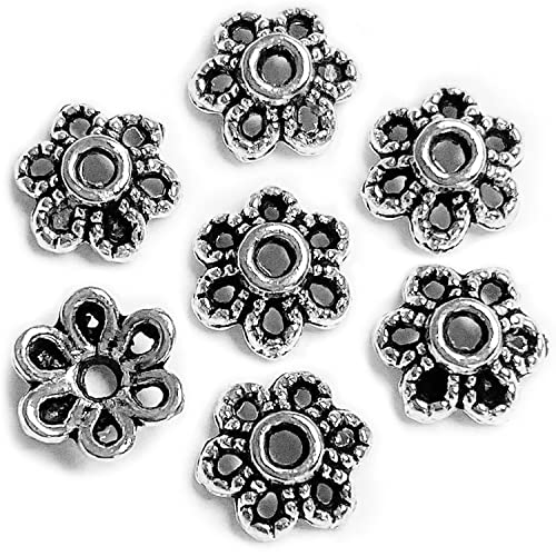 Heather's cf Flower Bead Caps Custom Fancy Charm Jewelry Making Spacer Kit Findings Bulk Vintage for Bracelets Earrings Necklaces Rings Beading Supplies Craft Non Tarnish DIY (Silver Tone - 500 Pcs) - color: Tiny Silver - 500Pc
