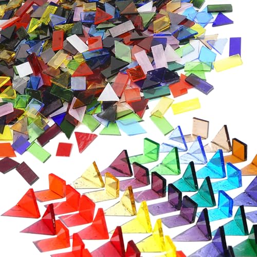 Lanyani Large-Size Colorful Transparent Stained Glass Mosaic Tiles Assortment Bulk, 2.2 Pounds Vibrant Cathedral Glass Mosaic Pieces for DIY Art Crafts, 4 Shapes Mixed Mosaic Tiles, 910 Pieces - color: Large/2.3lb /800pcs