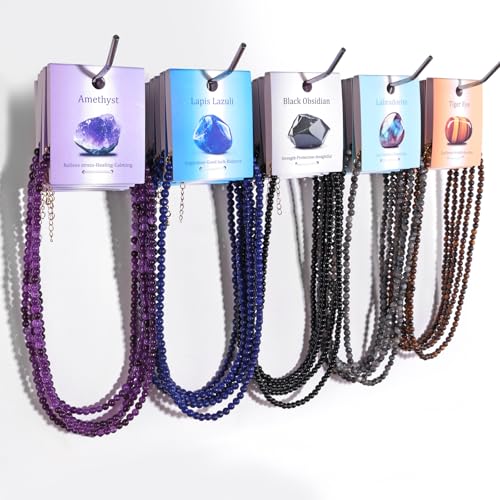 Crystal Choker Necklaces for Women,4mm Handmade Natural Stone Choker Beaded Necklace Healing Crystal Necklace Gemstone Bead Necklaces for Women - color: Lapis Lazuli
