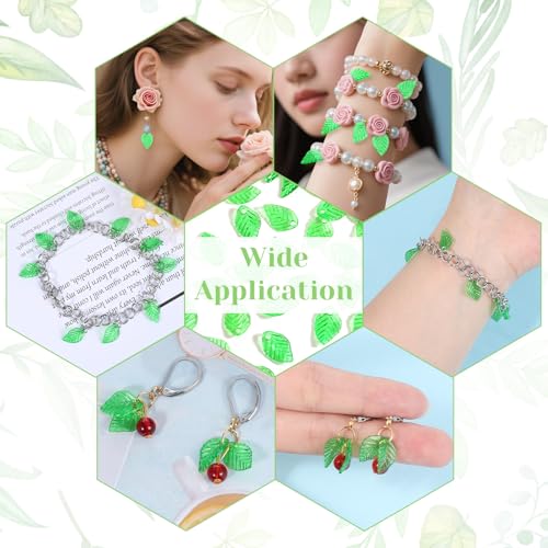 200 Pcs Green Leaf Beads, Leaves Charms for Jewelry Making, Leaf Shaped Beads, Transparent Acrylic Leaves Charm, Summer Plant Charms, Small Charm for Making Bracelets, Necklace, DIY Jewelry